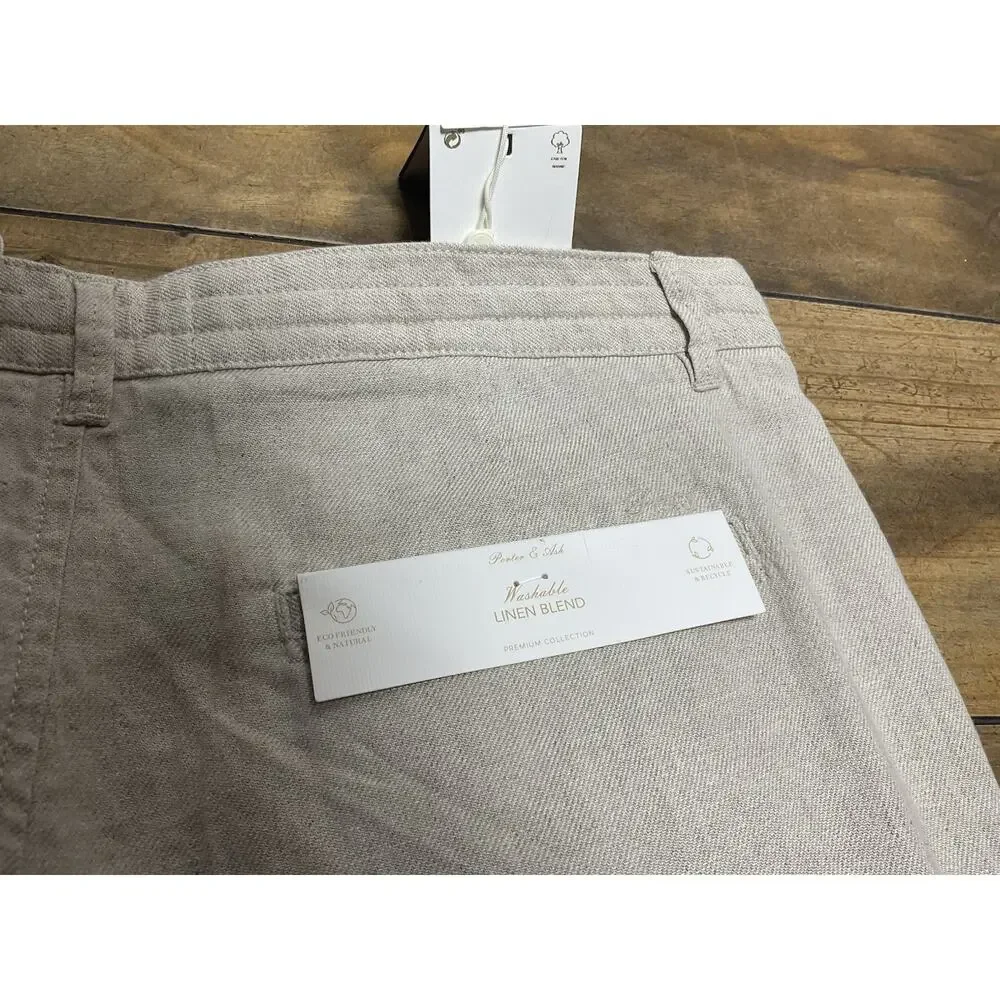 Porter & Ash Pants Mens Size 34 Beige Pleated Linen Blend Drawstring Tapered $88